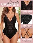 Avidlove Teddy Lingerie for Women Lace Bodysuit Snap Crotch Sexy V Neck One Piece Lingerie (Double Layers - Black, L)
