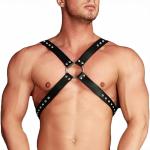 Mens Double-Shoulder Leather Chest Harness, Men's Sexy Punk Body Harness Belt, Adjustable Gothic Erotic Bondaged Strap Top, SM Nightclub Cosplay Clubwear Rave Armor
