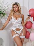 CRIPOM Lingerie for Women Push Up Womens Sexy Lingerie for Women Lace Corset and Panty Outfits Garter Lenceria Sets See Through Lace Bustier Set White XL