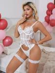 CRIPOM Lingerie for Women Push Up Womens Sexy Lingerie for Women Lace Corset and Panty Outfits Garter Lenceria Sets See Through Lace Bustier Set White XL