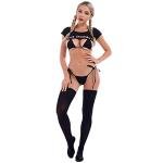 ABAFIP Women's Cute Kawaii Bikini Lingerie Set Yes Daddy Japanese Anime Cosplay Micro Tiny Bra G-String Crop Top Stockings 4 pieces underwear 2#Black - 4pcs stocking One Size