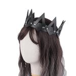 Mrotrida Women's PU Leather Crown Headwear Cosplay Flame Headband Headpiece Halloween Carnival Party Costume Props (Black-A)