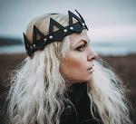 Mrotrida Women's PU Leather Crown Headwear Cosplay Flame Headband Headpiece Halloween Carnival Party Costume Props (Black-A)