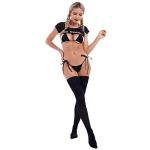ABAFIP Women's Cute Kawaii Bikini Lingerie Set Yes Daddy Japanese Anime Cosplay Micro Tiny Bra G-String Crop Top Stockings 4 pieces underwear 2#Black - 4pcs stocking One Size