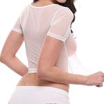 2021 Women's Sheer Lace Lingerie Mesh Short Sleeve Crop Tops Sexy T Shirt See Through Sleepwear Casual Comfort Underwear White