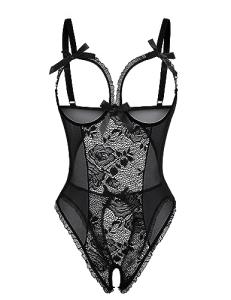 Avidlove Lingerie for Women Sexy Teddy One-Piece Lace Babydoll Bodysuit Nightie Black Small