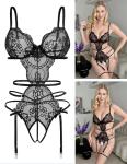 Avidlove Lace Lingerie Bodysuit for Women Sexy One Piece Teddy Cut Out Babydoll Sleepwear Black