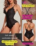 Avidlove Teddy Lingerie for Women Lace Bodysuit Snap Crotch Sexy V Neck One Piece Lingerie (Double Layers - Black, M)