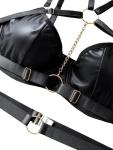 Lilosy Women Sexy Chain Strappy Underwire O Ring Push Up Garter Belt Choker Lingerie Set Latex Harness Bra and Panty 3 Piece Leather Black Medium