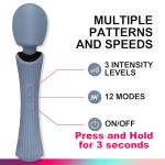 EUOTHY Cordless Handheld Personal Massager - Soft Silicone & Waterproof & USB Rechargeable & Quiet Motor, with 12 Vibration Patterns, 3 Powerful Speeds, for Muscle Tension Relief - Rose Blue