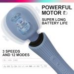 EUOTHY Cordless Handheld Personal Massager - Soft Silicone & Waterproof & USB Rechargeable & Quiet Motor, with 12 Vibration Patterns, 3 Powerful Speeds, for Muscle Tension Relief - Rose Blue