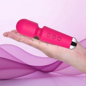 CHARMING Personal Back Massager – Handheld Waterproof & Rechargeable, 20 Patterns 8 Speeds, Quiet Vibration Wand for Travel Friendly Relaxation Tool -(Rose Red)