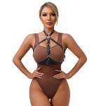 TWBQND Women's Leather Bondage Suit PU Leather Chest Waist Chain Adjustable Punk Style Corset Nightclub Adult Performance Costume Leather Erotica SM Body Bondage Tie Down Black