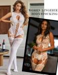 Avidlove Fishnet Lingerie for Women White Lace Bodysuit Rave Outfits Mesh Body Stocking One Piece