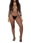 Walang Lip Women's Sexy Mesh BodyStocking Fishnet Lingerie Long Sleeve Bodysuits One Piece Jumpsuit Underwear Nightwear (Black)