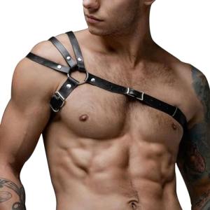 Men's Leather Chest Harness, BDSM Bondage Body Strap, Erotic Sex Gear, Fetish Slave Shoulder Harness, Gothic Punk Clubwear, Adult Gift for Husband Bf Him