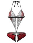 Avidlove Womens Lingerie Sexy Lace Teddy Halter One Piece Babydoll Red Leopard Print M