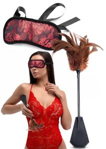 Feather Tickler Crop for Couples French Tickler for Play, Sexy Blindfold Eye Mask for Women - 2pcs Set for Bedroom