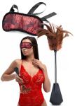 Feather Tickler Crop for Couples French Tickler for Play, Sexy Blindfold Eye Mask for Women - 2pcs Set for Bedroom