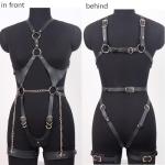 ROIEIIR Women's Punk Gothic Leather Body Harness, Adjustable Bondage Chest Strap with Sexy Chain Belt & Thigh Straps, BDSM Body Harness, Fetish Leather Waist Belt for Roleplay, Clubwear, and Costume