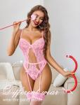 Avidlove Womens Lingerie Sexy Lace Lingerie Bodysuit V Neck Garter Belt Set Teddy with Panty Pink XXL