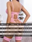 Avidlove Womens Lingerie Sexy Lace Lingerie Bodysuit V Neck Garter Belt Set Teddy with Panty Pink XXL