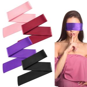 Oruola 4pcs Blind Folds for Adult Play, Blockout Light Adjustable Eye Masks for Sleep,150cm/59In Satin Blindfold for Adults Couples Yoga,Travel, Nap, Meditation, Multicolor Blindfold