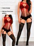 EHSUYAB Women Body Stockings Sexy, Exotic Dancer Fishnets Lingerie Glow Party, Fishnet Bodysuit Rave Outfits Club Plus Size Gradient Red Black