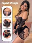 Buitifo Womens Lingerie Set Fishnet Babydoll Bodysuit Sexy Nightwear（Black TJCA,M