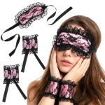 Matwsec Blindfolds, Sleep Mask and Hand Ties, Pink Black Blind Folds for Adult Play, Lace Blackout Sleeping Eye Mask Cover, Blindfold for Adults Couples Valentines Day Gift for Girlfriend Wife