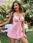 Avidlove Womens Lace Babydoll Lingerie Sexy Chemise Dress V-Neck Halter Nightwear Pink Medium