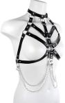 Women's Body Chest Harness Belt, Adjustable Leather Halter Neck Caged Chest Harness Bondage Strap with Metal Chain for Ladies, BDSM Cosplay Costume Rave Party Nightclub Masquerade Clubwear