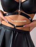 Gulinala Women Sexy Leather Lingerie Set Choker Chain Mini Lingerie Dress Strappy Bra Skirt Outfits(Black XSmall)