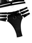 Lilosy Sexy Wireless Choker O Ring Linked Strappy Harness Lingerie Set Outfits 3 Piece Women Matching Bra Panty Underwear Mesh Black Medium