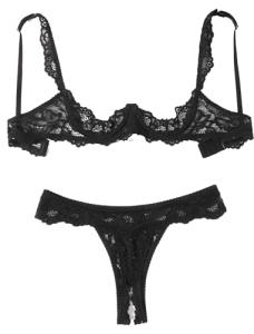 Avidlove Black Lace Lingerie Set for Women Underwire Push Up Bra with Panties Lingerie Set Black S