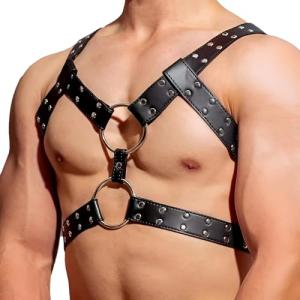 Men's PU Leather Chest Harness Adjustable Shoulder Belt Chest with Buckle Ring Men's Leather Halter Body BDSM SM Cosplay Costume Bar Nightclub Masquerade Party Club Fetish Clubwear