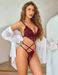 Avidlove Womens Lingerie Sexy Lace Teddy Bodysuit Deep V Cut Out One Piece Mini Babydoll Cherry Red