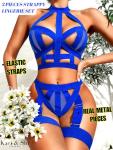 Kaei&Shi Sexy Lingeries For Women Strappy Bondage Bondaged Body Harness Garter Lingerie Set Womens Exotic Royal Blue Small