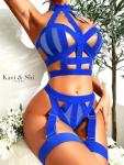 Kaei&Shi Sexy Lingeries For Women Strappy Bondage Bondaged Body Harness Garter Lingerie Set Womens Exotic Royal Blue Small