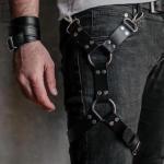 Men Punk Thigh Belt Gothic Black Suspender Cage Leg Garter Harness PU LeatheLeather Body Chain for Men Cosplay Party Bar Hip Hop Streetstyle Masquerade Clubwear Rave Accessories