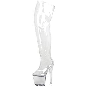 Vujkliy 8'' Heels Over-The-Knee Boots,Sexy Fetish High Heels,Women Transparent Platform Thigh High Boots,Pole Dance Stripper Perform Shoes,Clear,12