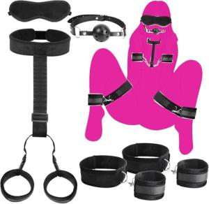 GAOLUWAN 5PCS Bed Restraint for Queen Size Bed Sexy Couple Fuzzy Handcuffs Hand Cuff Set for Adults Grownups Bedroom Bondaged Bed Tie Downs Sex Hand Cuff Bracelets Bondage Gear & Accessories Sweater