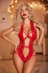 Avidlove Sexy Lingerie For Women Deep V Halter Teddy One Piece Bodysuit Lace Babydoll valentines teddy Red Medium