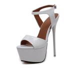 16CM/6.30IN Summer Women Sandals Sexy Platform Fetish Stiletto High Heels Party Shoes Buckle Strap Wedding Ladies Pumps Large Size 34-45,White,15