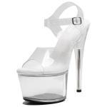 WUXIN H&P 7 Inch Clear Platform Heels Ankle-Strap Sexy Women's Pole Dance Shoes, Exotic Stiletto 6-8 Inch US 4