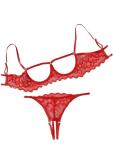 Lilosy Women's Sexy Underwire Floral Lace Sheer Bachelorette Lingerie Set See Through Bra and Panty 2 Piece Red Large