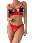 Lilosy Women's Sexy Underwire Floral Lace Sheer Bachelorette Lingerie Set See Through Bra and Panty 2 Piece Red Large