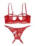 Lilosy Women's Sexy Underwire Floral Lace Sheer Bachelorette Lingerie Set See Through Bra and Panty 2 Piece Red Large