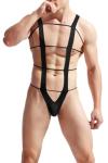 Wangxiaomi Men's Sexy Lingerie Bodysuit Stretch Harness Tie Up Underwear One Piece Clubwear Role Play Costume for Men (Black, One Size)