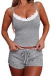 Ekouaer Women's Pajama Sets 2 Piece Sexy Lingerie Sleepwear with Pockets Lightweight Lace Cami Shorts Adjustable Straps Pjs